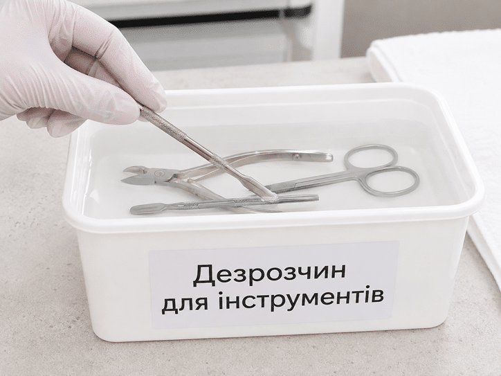 Замочування манікюрних інструментів у промаркованому дезрозчині